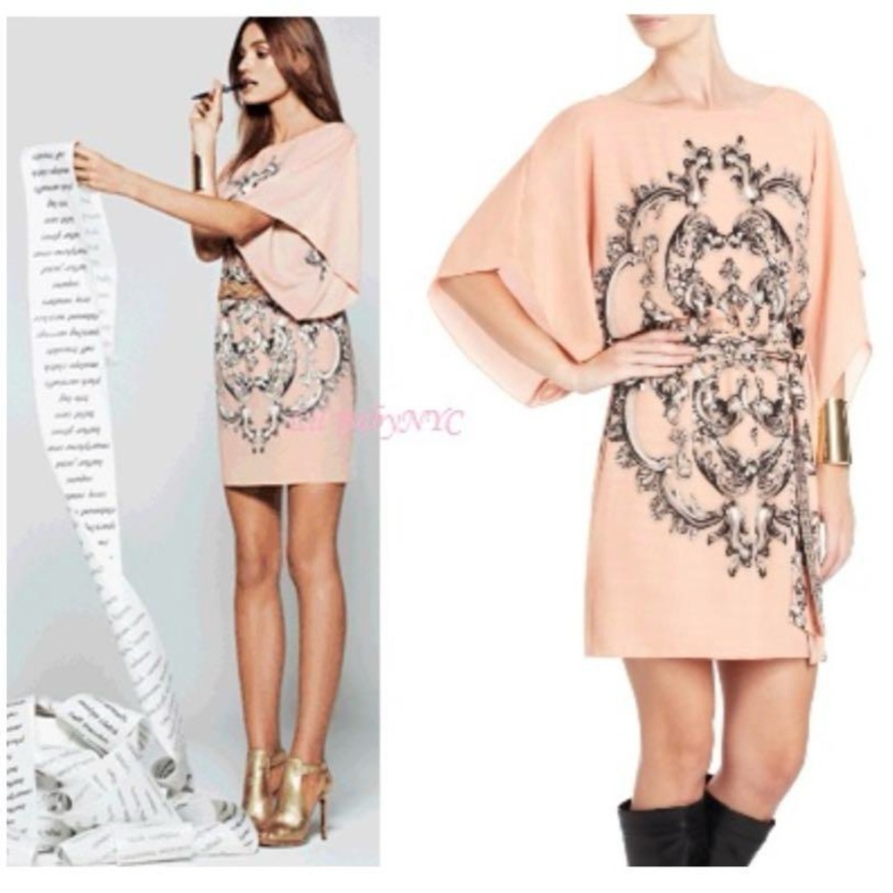 BCBGMaxAzria Lois Georgette Kimono Mini Dress  Dolman Paisley Scroll Detail SzXS